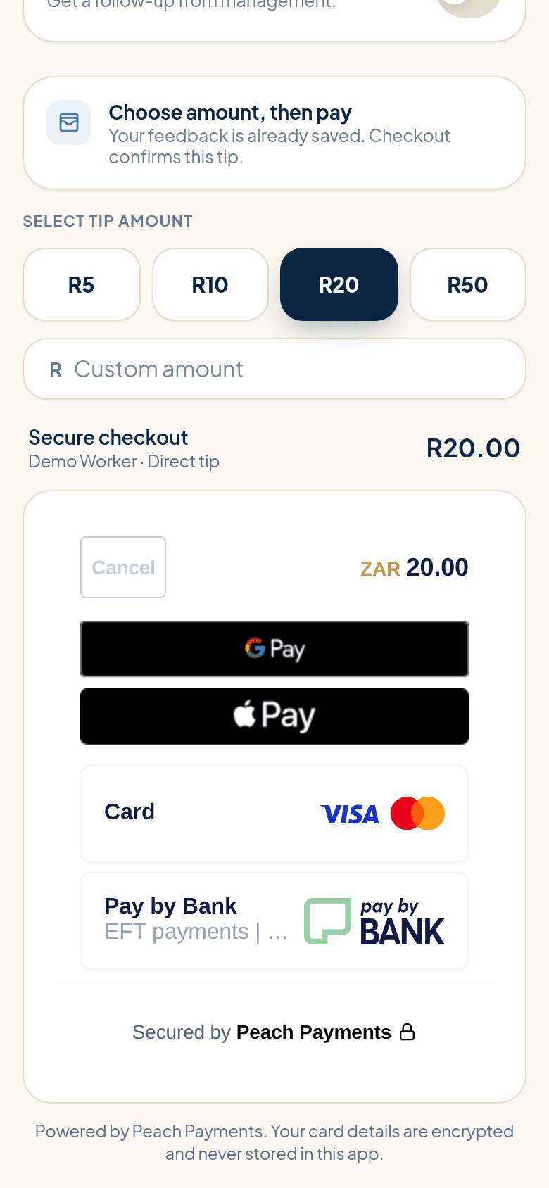 Alternate checkout screen
